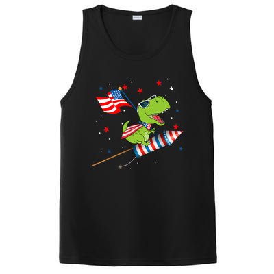 Dinosaur Riding Fireworks Funny 4th Of July Boy PosiCharge Competitor Tank