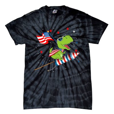 Dinosaur Riding Fireworks Funny 4th Of July Boy Tie-Dye T-Shirt