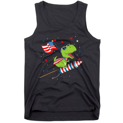 Dinosaur Riding Fireworks Funny 4th Of July Boy Tank Top