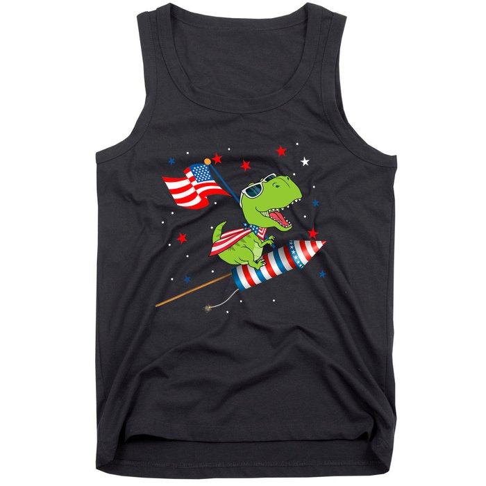 Dinosaur Riding Fireworks Funny 4th Of July Boy Tank Top