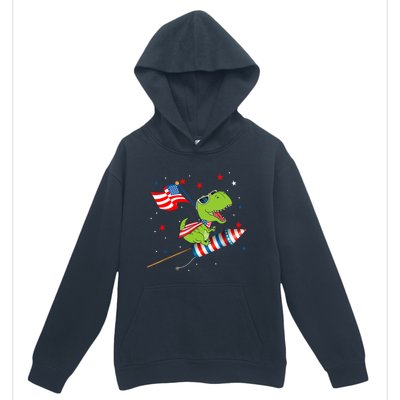 Dinosaur Riding Fireworks Funny 4th Of July Boy Urban Pullover Hoodie