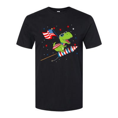 Dinosaur Riding Fireworks Funny 4th Of July Boy Softstyle CVC T-Shirt