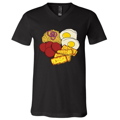 Dominican Republic Favorite Food Mangú Salami Queso Frito V-Neck T-Shirt