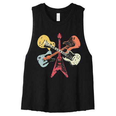 Distressed Retro Guitar Collection Rock Music Fan Women's Racerback Cropped Tank