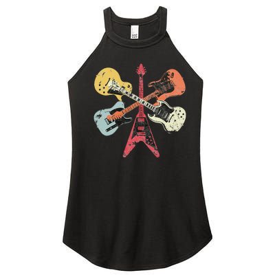 Distressed Retro Guitar Collection Rock Music Fan Women’s Perfect Tri Rocker Tank