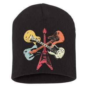 Distressed Retro Guitar Collection Rock Music Fan Short Acrylic Beanie