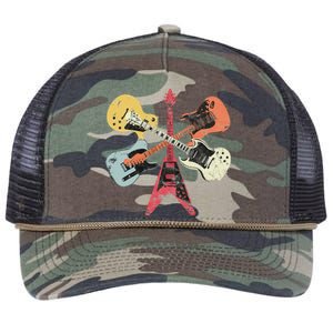 Distressed Retro Guitar Collection Rock Music Fan Retro Rope Trucker Hat Cap