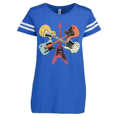 Distressed Retro Guitar Collection Rock Music Fan Enza Ladies Jersey Football T-Shirt