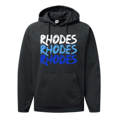 Distressed Rhodes Greece Dodecanese Greek Island Rhodes Performance Fleece Hoodie