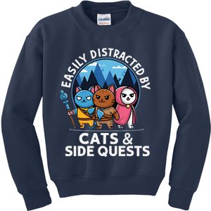 Distracted Rpg Gamer Cat Side Quest Perfect Moments Kids Sweatshirt