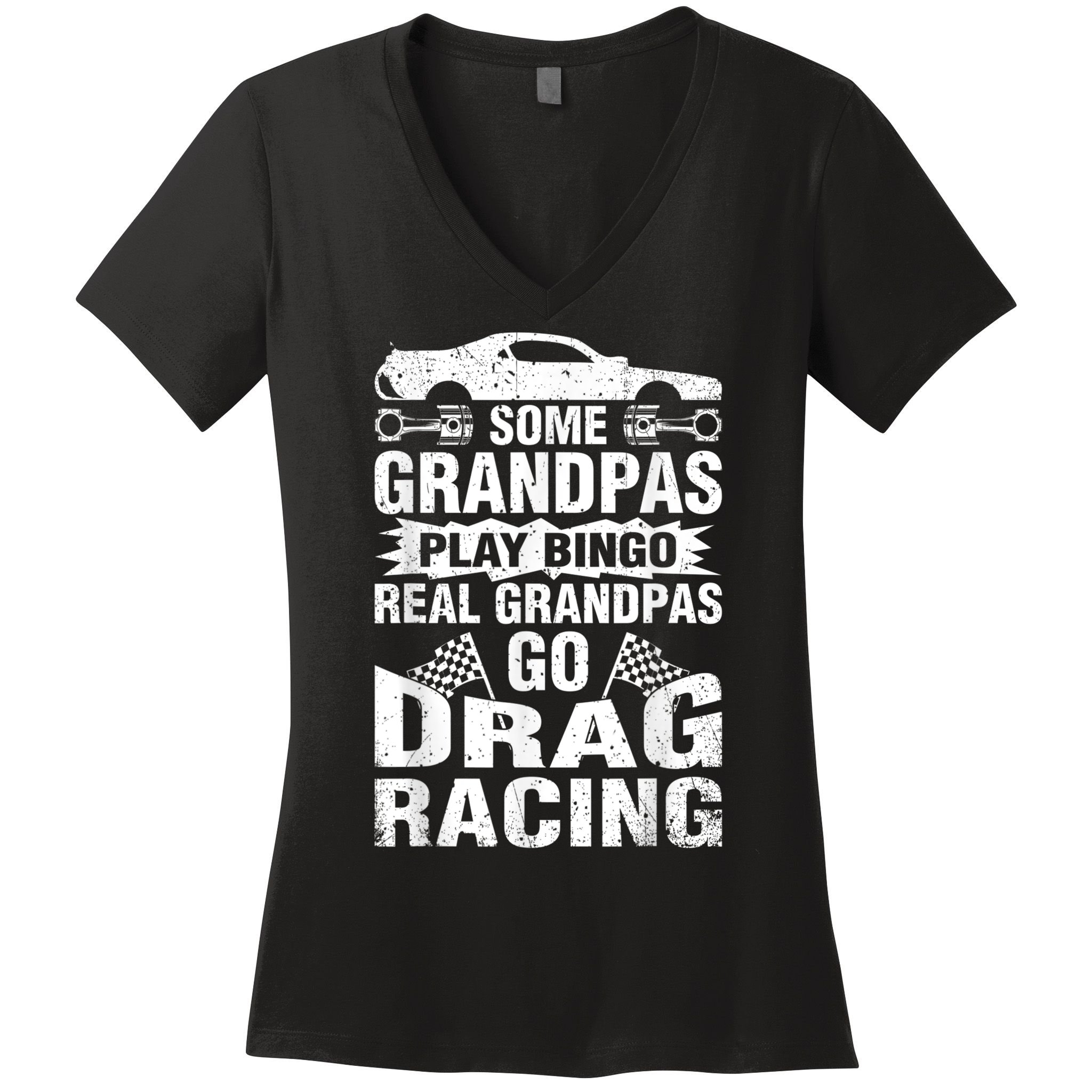 Drag Racing Grandpa Car Lover For Grandfathers MM Women's V-Neck T-Shirt