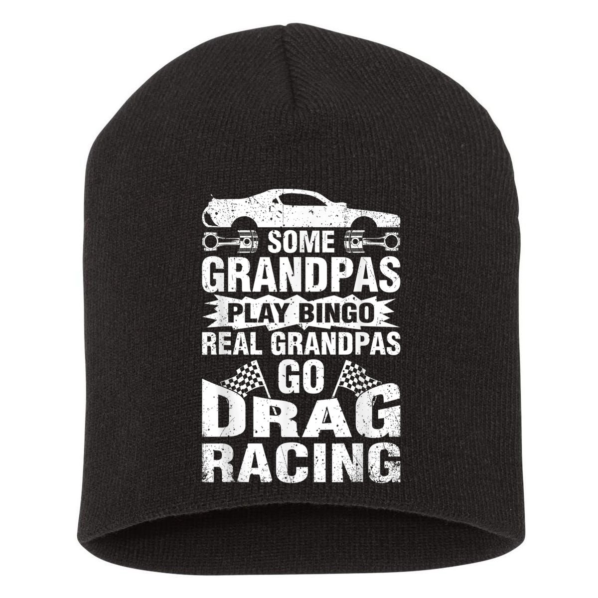 Drag Racing Grandpa Car Lover For Grandfathers MM Short Acrylic Beanie