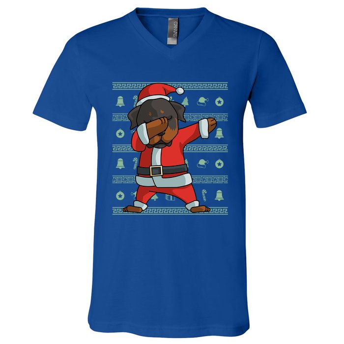 Dabbing Rottweiler Gift Funny Christmas Gift V-Neck T-Shirt