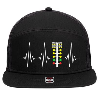 Drag Racer Heartbeat Drag Racing Race Track Light Tree 7 Panel Mesh Trucker Snapback Hat