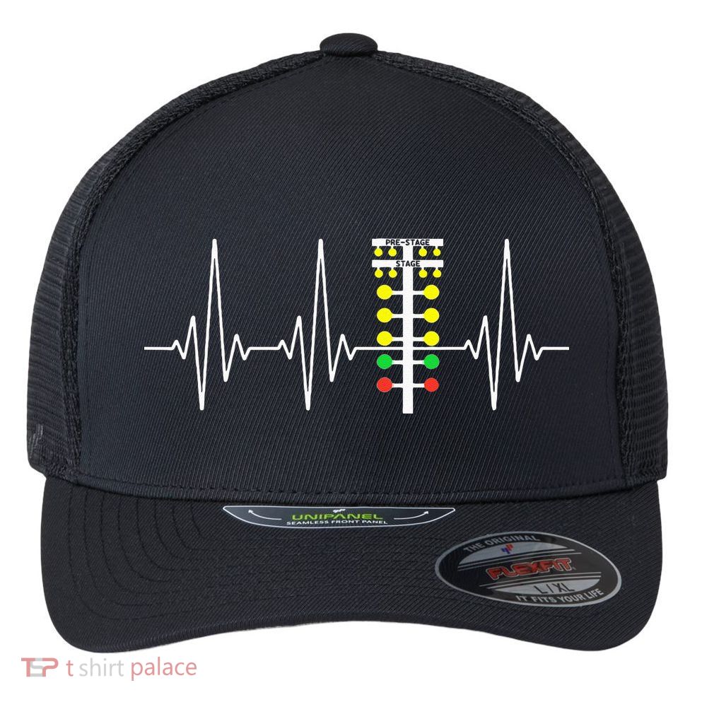 Drag Racer Heartbeat Drag Racing Race Track Light Tree Flexfit Unipanel Trucker Cap