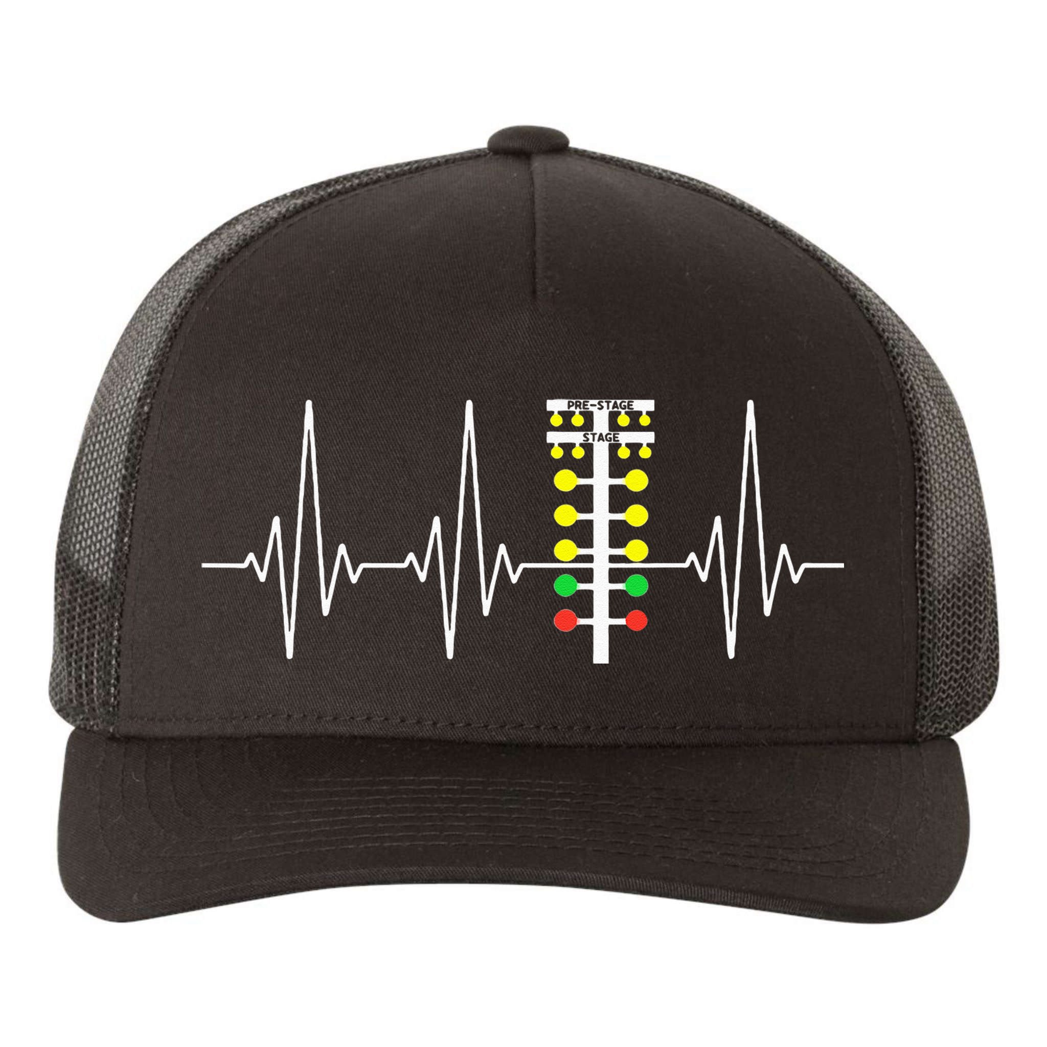 Drag Racer Heartbeat Drag Racing Race Track Light Tree Yupoong Adult 5-Panel Trucker Hat
