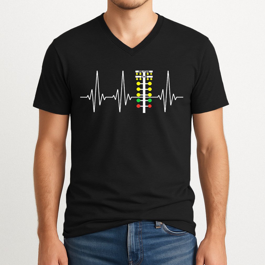 Drag Racer Heartbeat Drag Racing Race Track Light Tree V-Neck T-Shirt