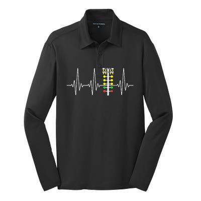 Drag Racer Heartbeat Drag Racing Race Track Light Tree Silk Touch Performance Long Sleeve Polo