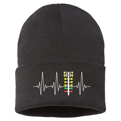 Drag Racer Heartbeat Drag Racing Race Track Light Tree Sustainable Knit Beanie