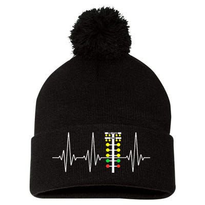 Drag Racer Heartbeat Drag Racing Race Track Light Tree Pom Pom 12in Knit Beanie