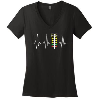 Drag Racer Heartbeat Drag Racing Race Track Light Tree Women's V-Neck T-Shirt