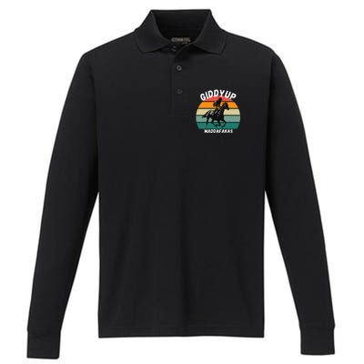 Derby Race Horse Funny Design Giddy Up Madafakas Performance Long Sleeve Polo