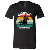 Derby Race Horse Funny Design Giddy Up Madafakas V-Neck T-Shirt