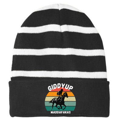 Derby Race Horse Funny Design Giddy Up Madafakas Striped Beanie with Solid Band