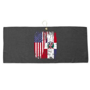 Dominican Roots Half American Flag Dominican Flag Gift Large Microfiber Waffle Golf Towel