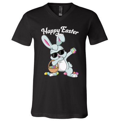 Dabbing Rabbit Happy Easter Day Eggs Dab V-Neck T-Shirt