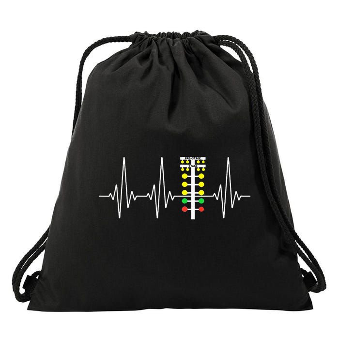 Drag Racer Heartbeat Drag Racing Race Track Light Tree Drawstring Bag