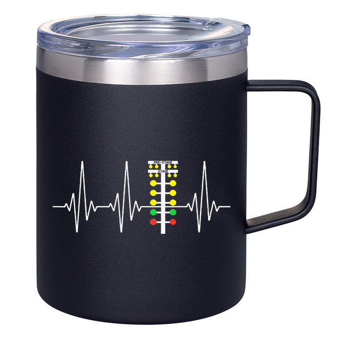 Drag Racer Heartbeat Drag Racing Race Track Light Tree 12oz Stainless Steel Coffee Mug