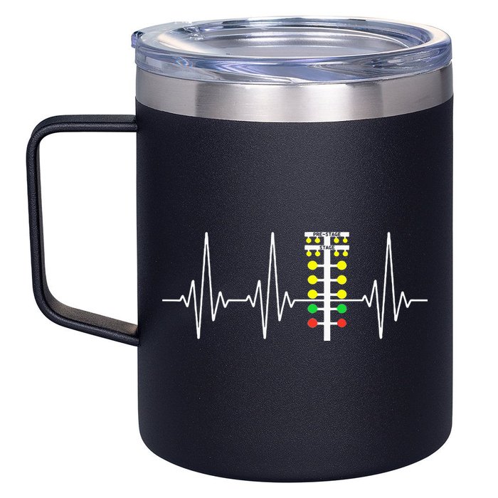 Drag Racer Heartbeat Drag Racing Race Track Light Tree 12oz Stainless Steel Coffee Mug