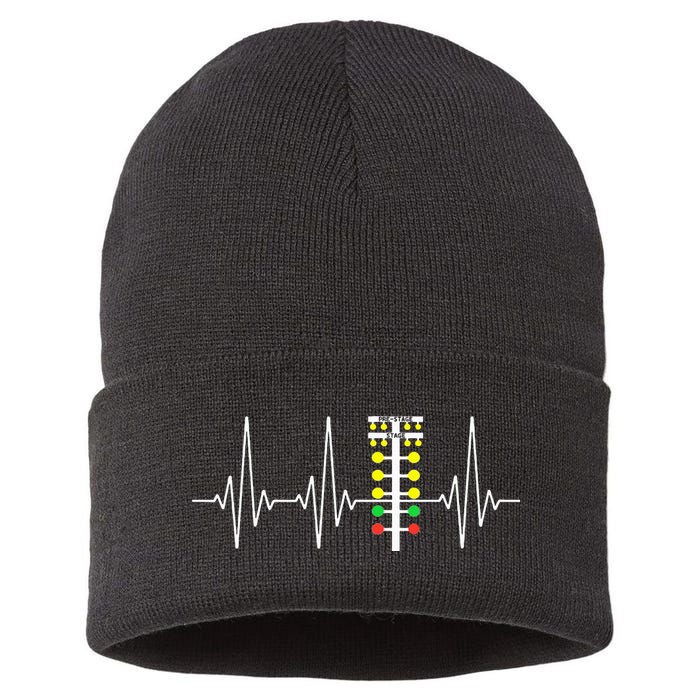 Drag Racer Heartbeat Drag Racing Race Track Light Tree Sustainable Knit Beanie