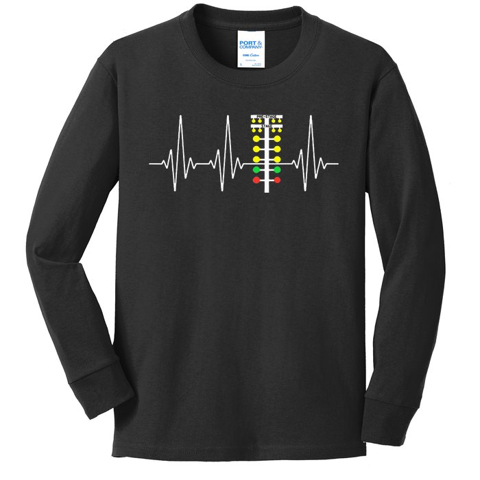 Drag Racer Heartbeat Drag Racing Race Track Light Tree Kids Long Sleeve Shirt