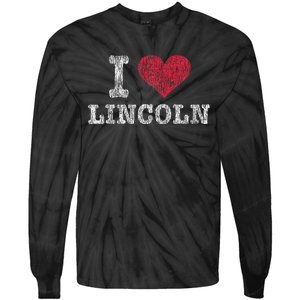 Distressed Retro I Love Lincoln Souvenir Tie-Dye Long Sleeve Shirt