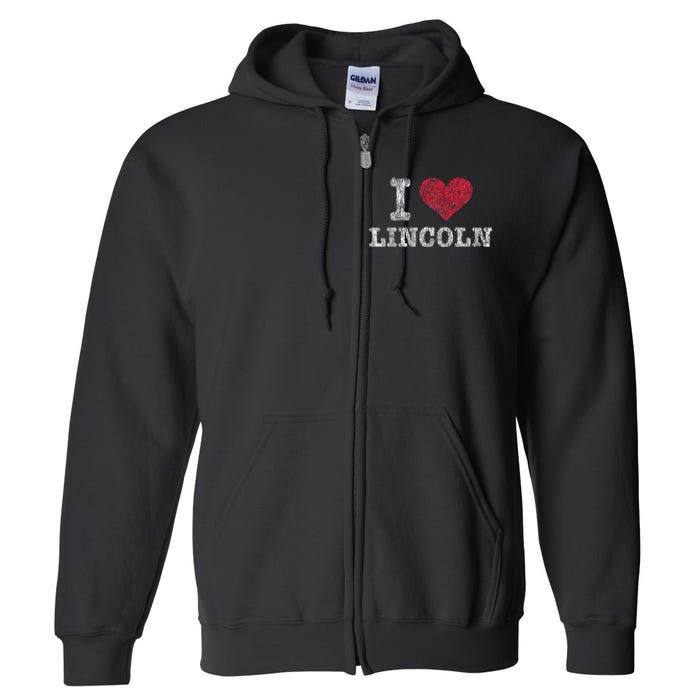 Distressed Retro I Love Lincoln Souvenir Full Zip Hoodie