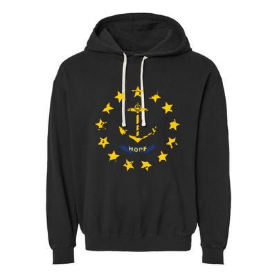 Distress Rhode Island State Flag Vintage Retro Garment-Dyed Fleece Hoodie