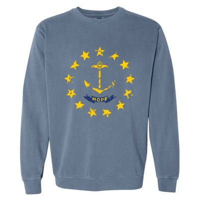 Distress Rhode Island State Flag Vintage Retro Garment-Dyed Sweatshirt