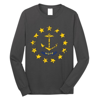 Distress Rhode Island State Flag Vintage Retro Long Sleeve Shirt