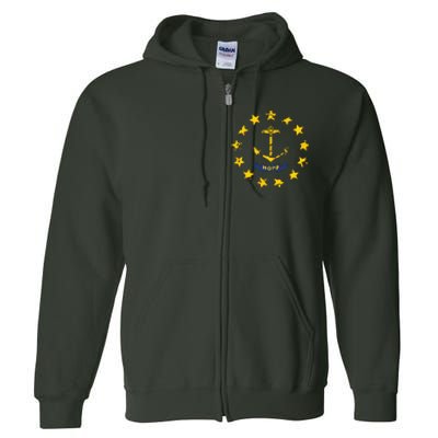 Distress Rhode Island State Flag Vintage Retro Full Zip Hoodie