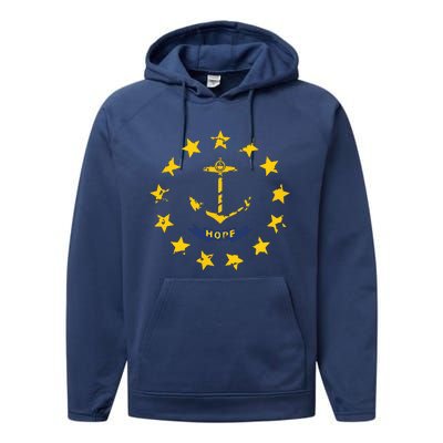 Distress Rhode Island State Flag Vintage Retro Performance Fleece Hoodie