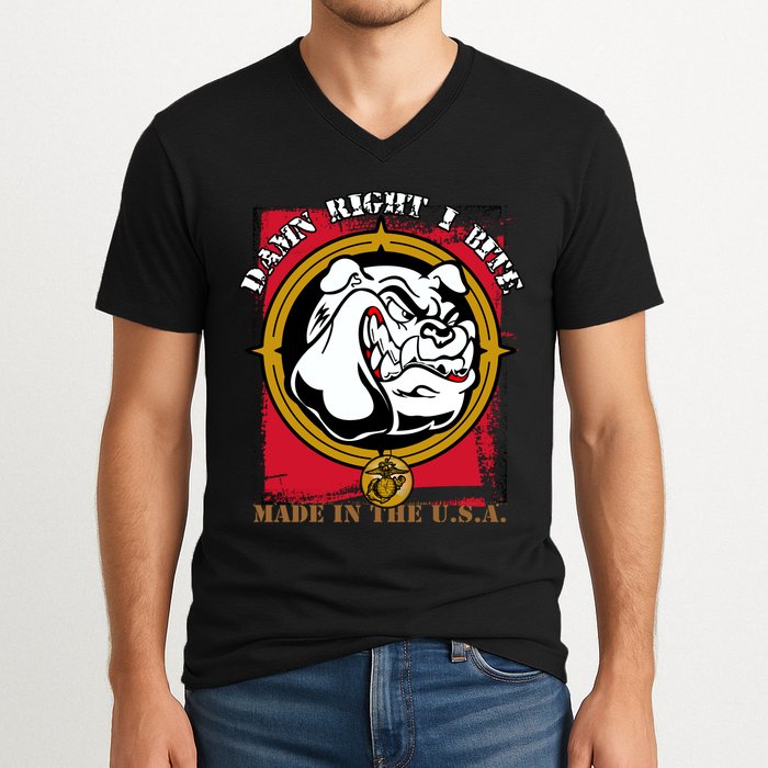 Damn Right I Bite Funny Dog V-Neck T-Shirt