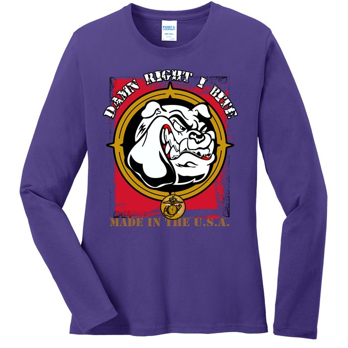 Damn Right I Bite Funny Dog Ladies Long Sleeve Shirt