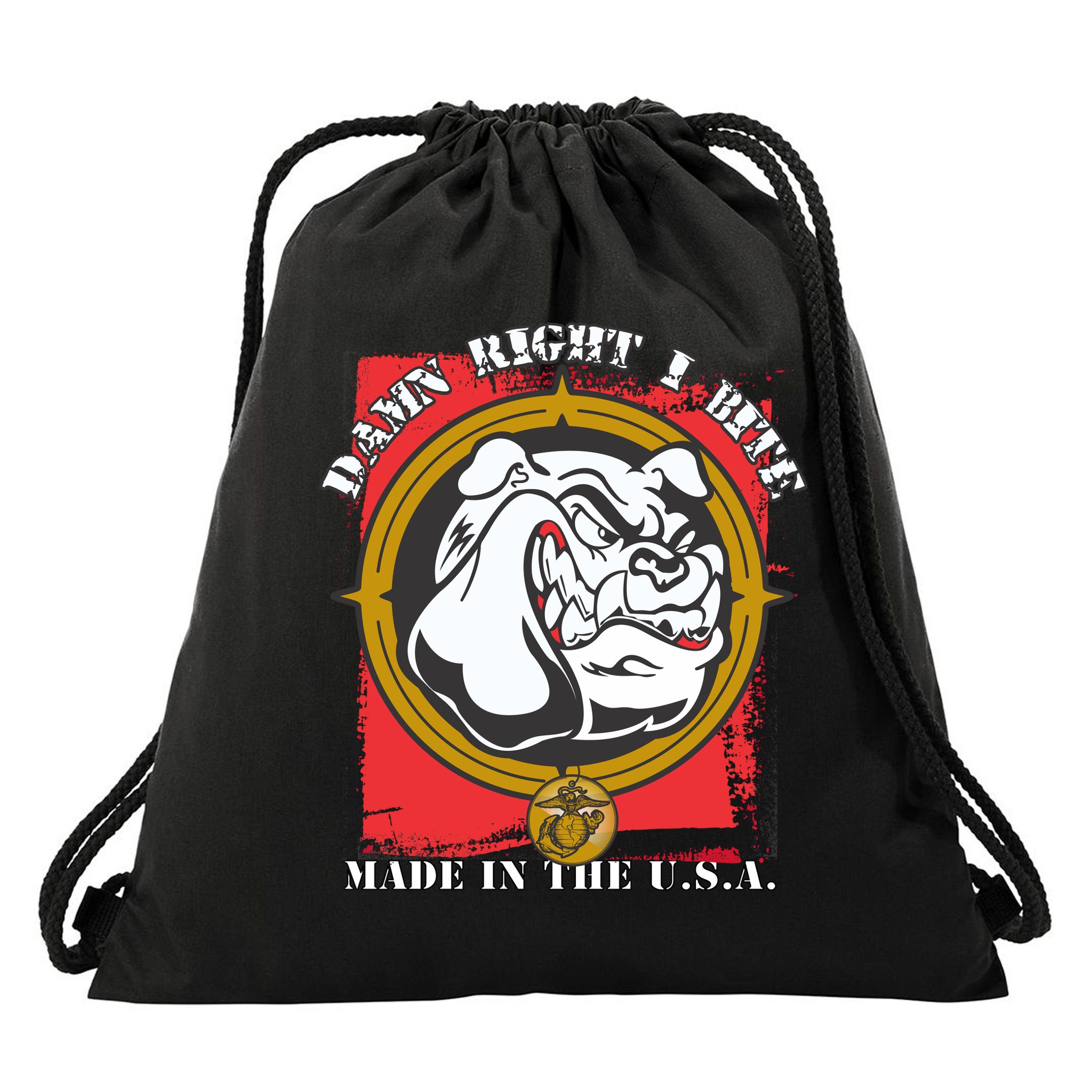 Damn Right I Bite Made In The USA Dog Drawstring Bag