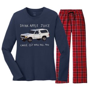 Drink Apple Juice Cause OJ Will Kill You Women's Long Sleeve Flannel Pajama Set 