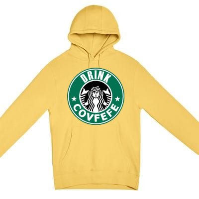 Drink Covfefe Funny Parody Logo Premium Pullover Hoodie