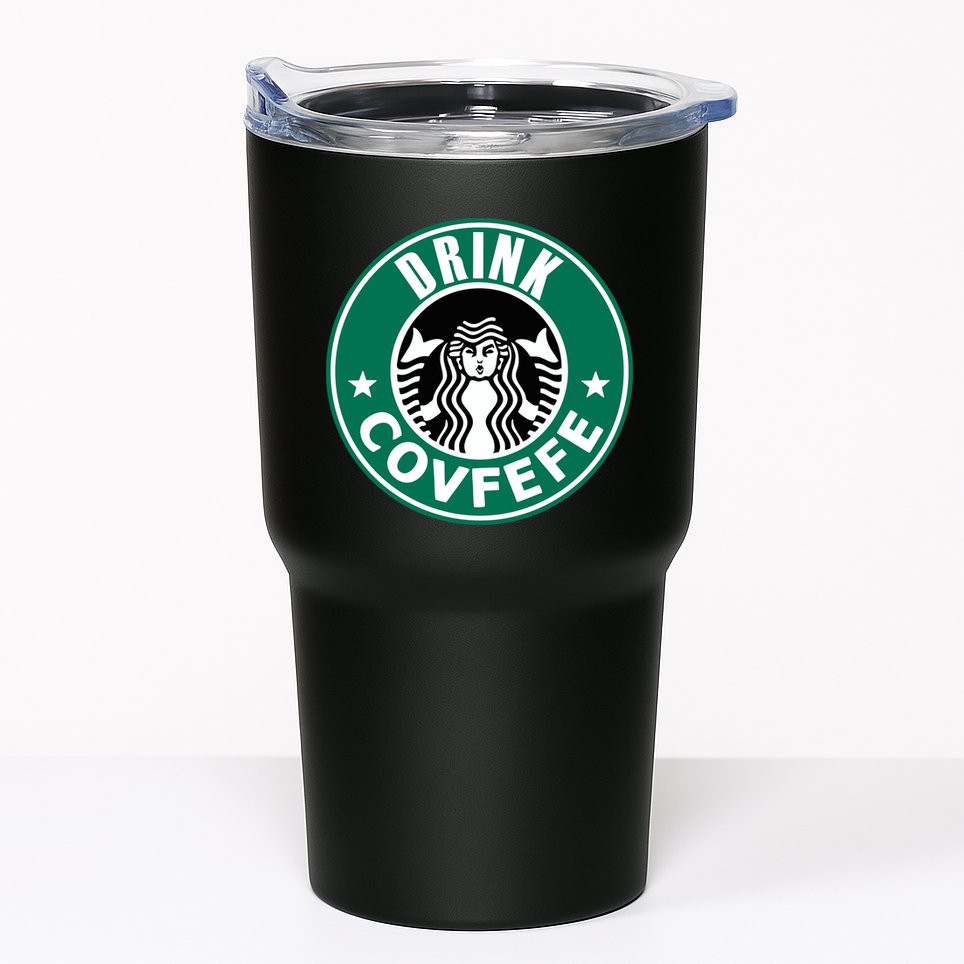 Drink Covfefe Funny Parody Logo Tumbler