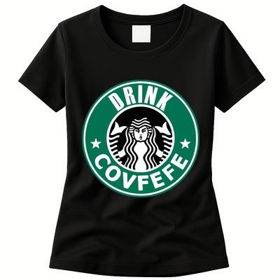 Drink Covfefe Funny Parody Logo Womens T-Shirt