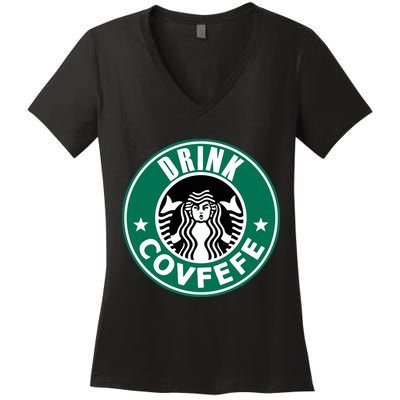 Drink Covfefe Funny Parody Logo Women's V-Neck T-Shirt